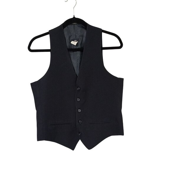 F.W.I Classic Black Mens Formal Vest Polyester Tailored Waistcoat - Picture 1 of 7